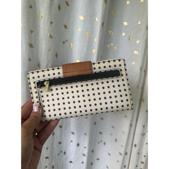 Fossil Polk Dot Color Block Cow Hide Leather Snap Button Closure Back Zip Wallet - Picture 3 of 6